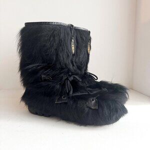 Point Nord Black Goat Skin Fur Trapper Boots with Fleece Liners 11 men's
